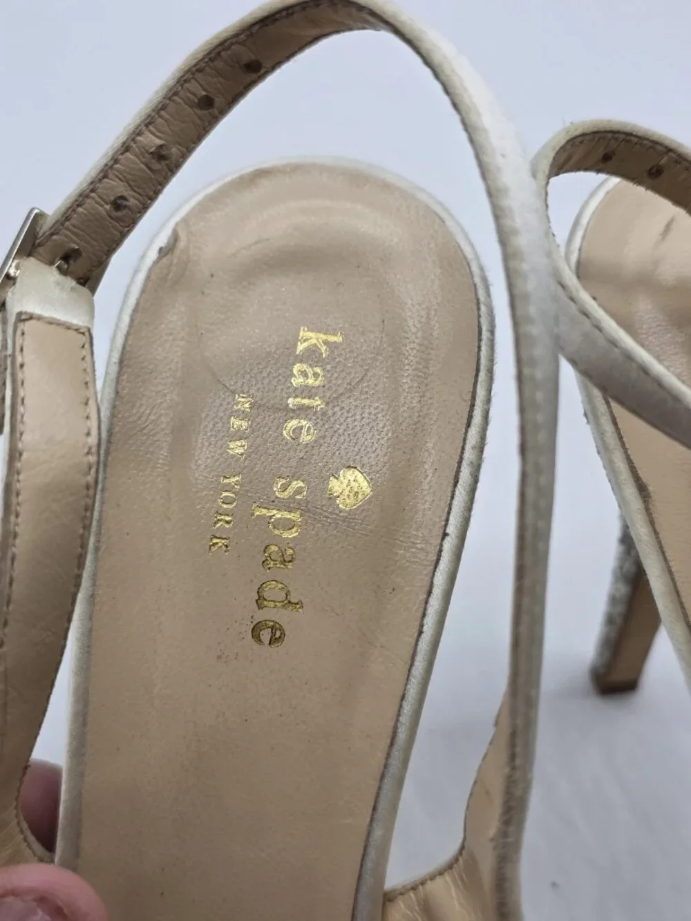 Kate Spade Shoes Womens Size 7.5 White Glitter Bow Slingback Heels Stains